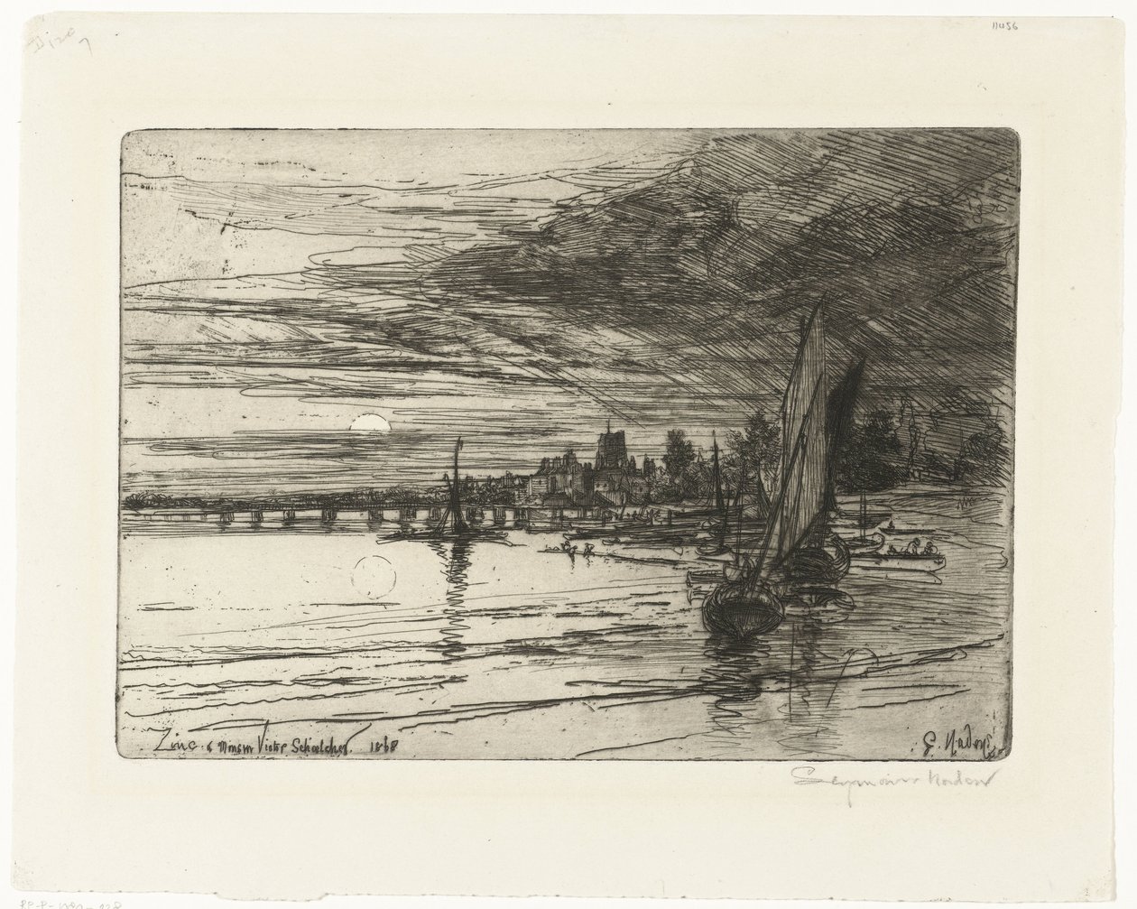 Bro over Themsen Battersea Bridge av Francis Seymour Haden (Sir) (signed by artist)