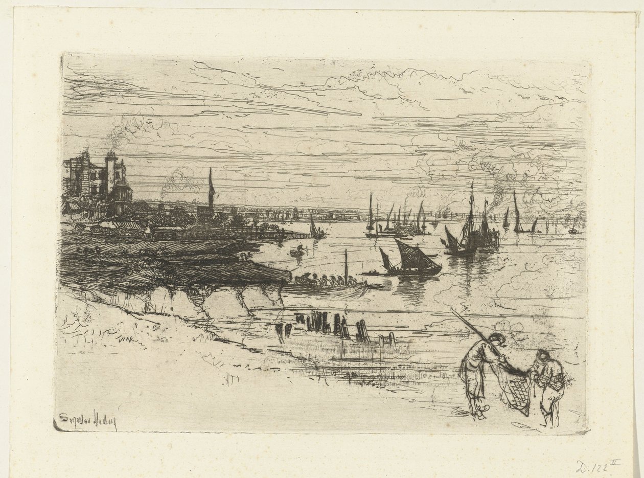 Inn på Themsen The Inn, Purfleet av Francis Seymour Haden (Sir) (signed by artist)