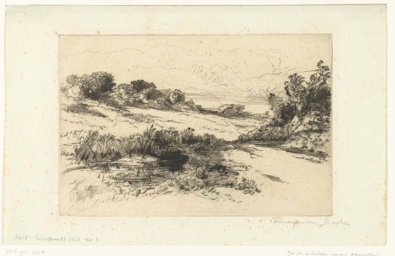 Kupert landskap ved Swanage Vindmøllebakken av Francis Seymour Haden (Sir) (signed by artist)