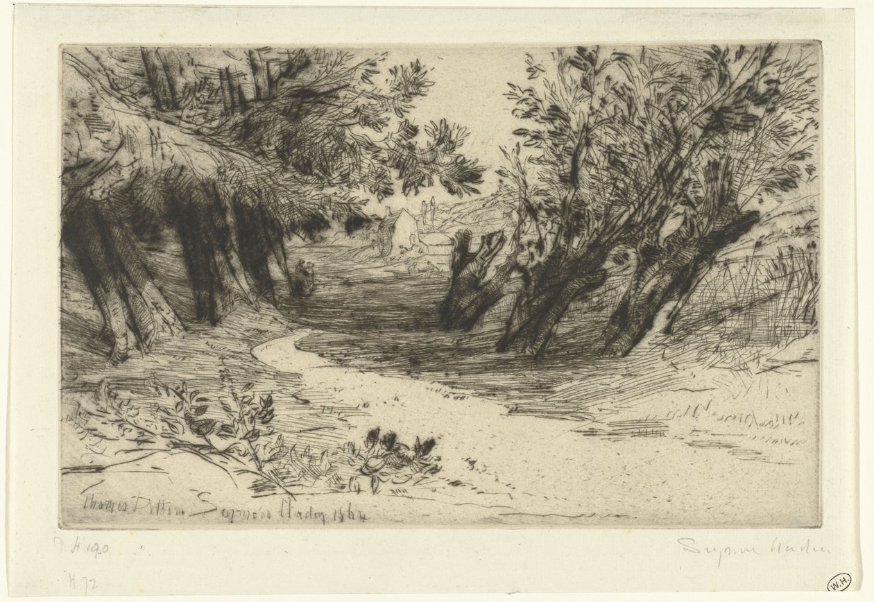 Pad langs vannet De elskendes vandring Thames Ditton (tittel på objekt) av Francis Seymour Haden (Sir) (signed by artist)