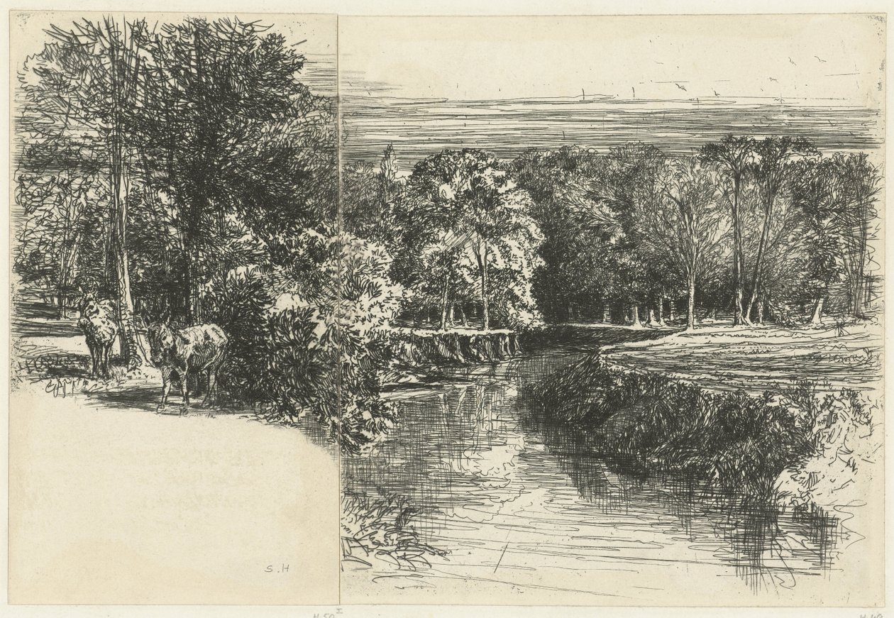 Two Asses and the Dumdrum River De to asses Dundrum-elven av Francis Seymour Haden (Sir) (signed by artist)