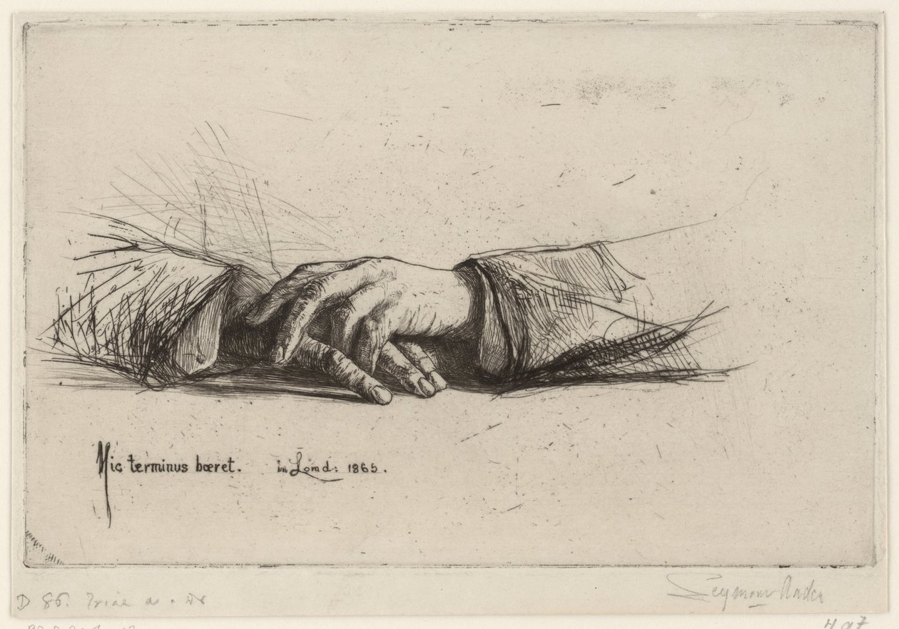 Rustende hånden hendene foldet etsestudier (serietittel) av Francis Seymour Haden (Sir)