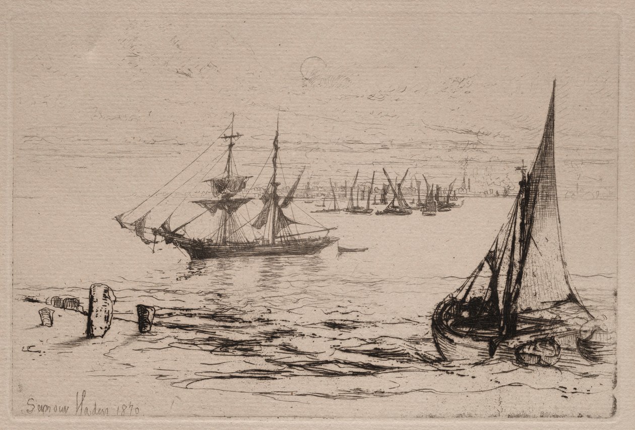En brigg ved anker, 1879. av Francis Seymour Haden
