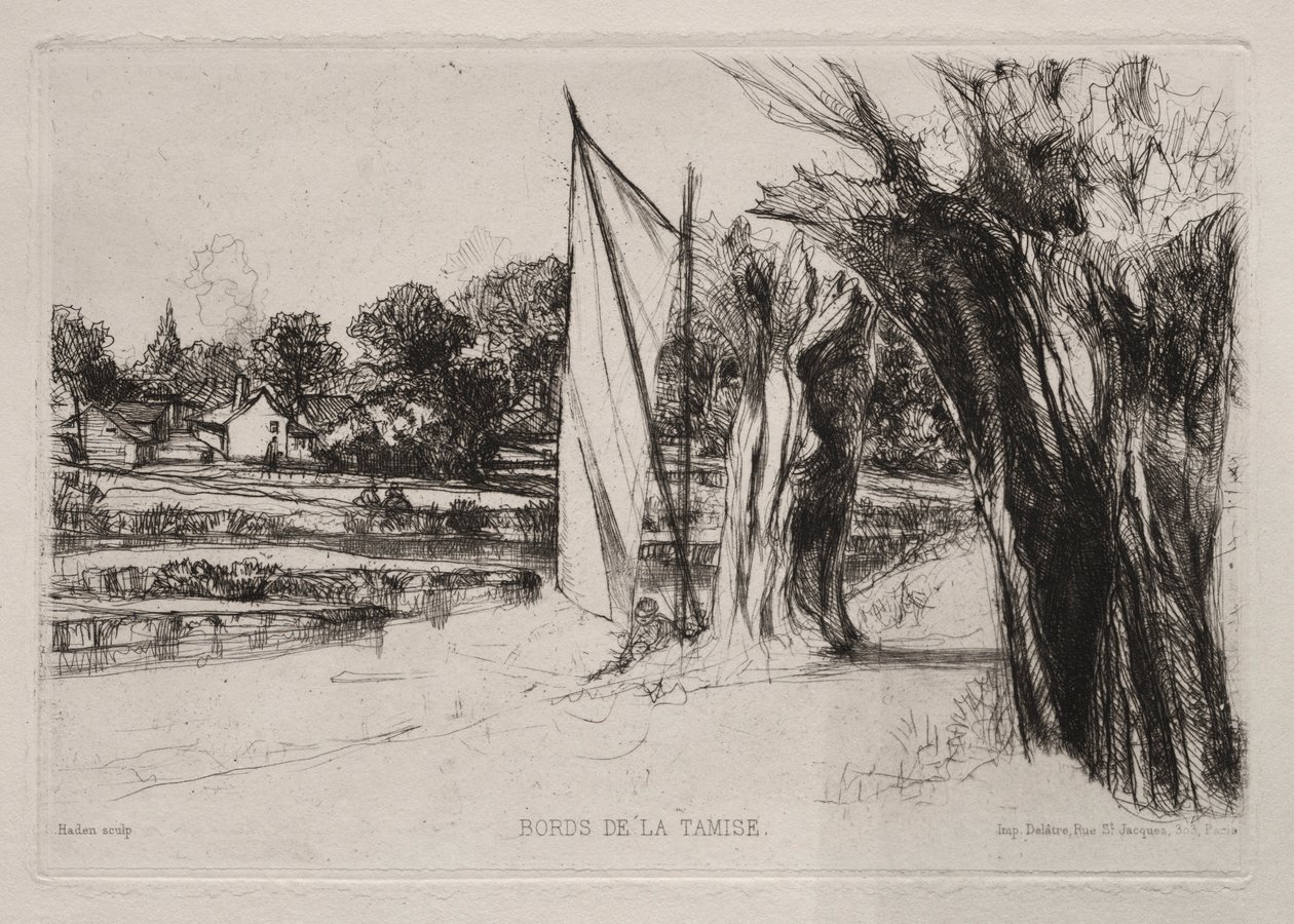 Thames Ditton - With a Sail, 1864. av Francis Seymour Haden