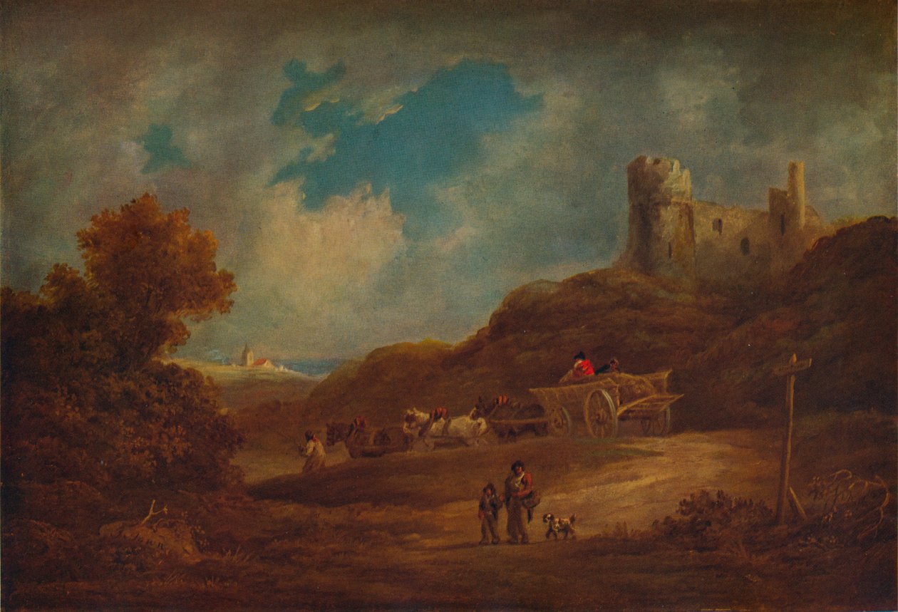 Et slott, med vogn og hester, c1886, 1938 av Francis Towne