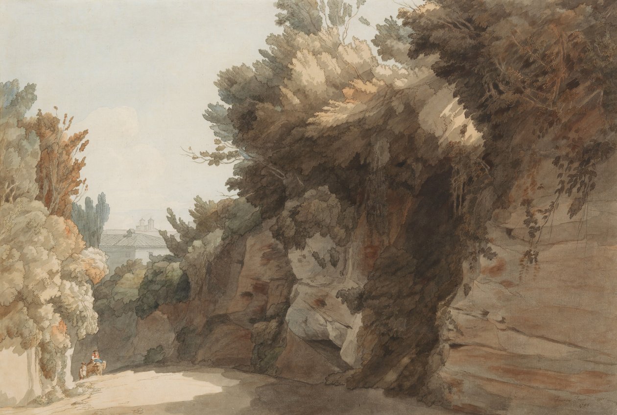En utsikt nær Arco Scuro, ser mot Villa Medici, Roma, 1785. av Francis Towne