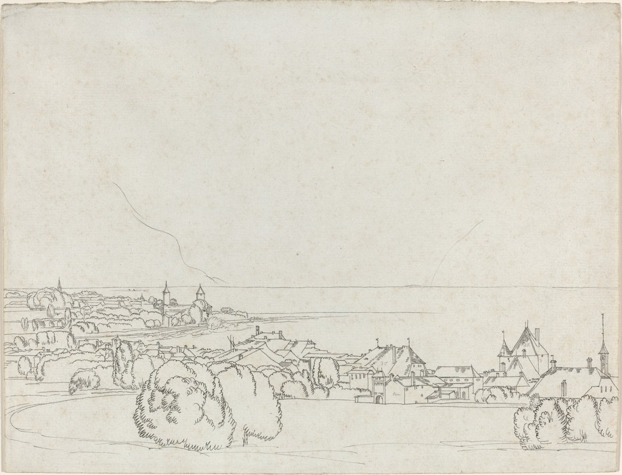 En utsikt over Vevey med La Tour de Peilz i det fjerne av Francis Towne