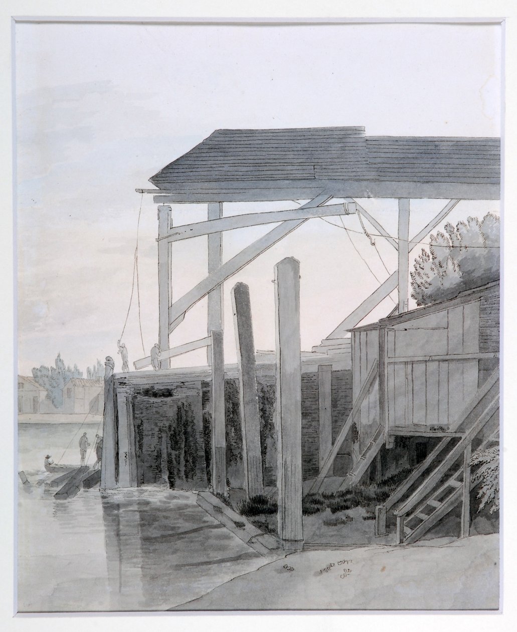 A Wharf, ca. 1800 (penn og blekk med akvarell på papir) av Francis Towne