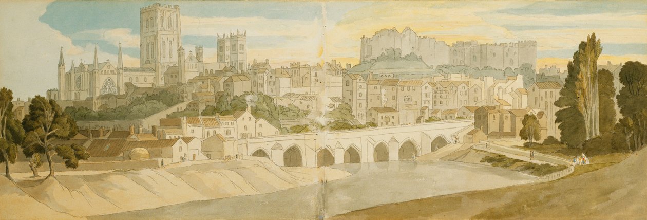 Durham Cathedral and Castle from the River Wear, 1811 av Francis Towne