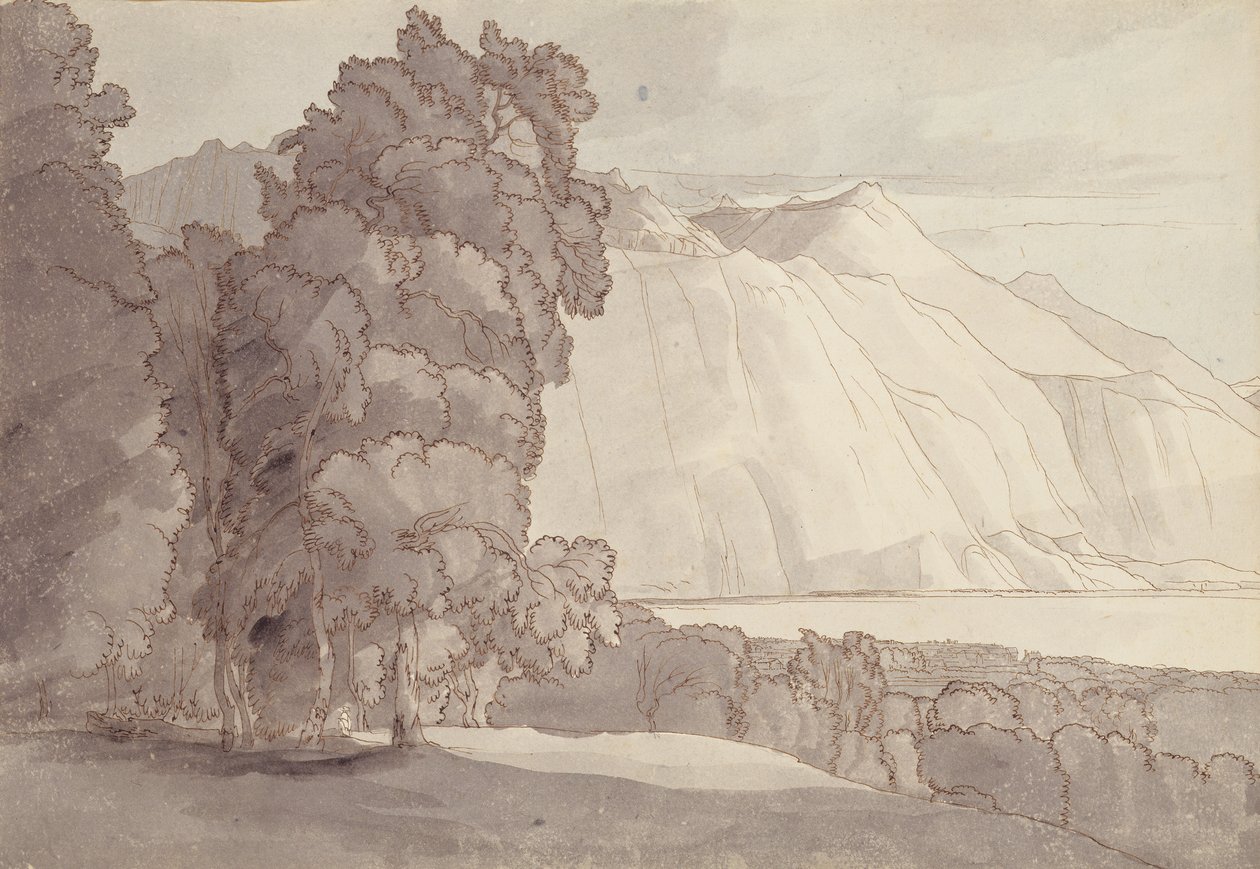 Landskap (Genèvesjøen) (penn og blekk og vask på papir) av Francis Towne