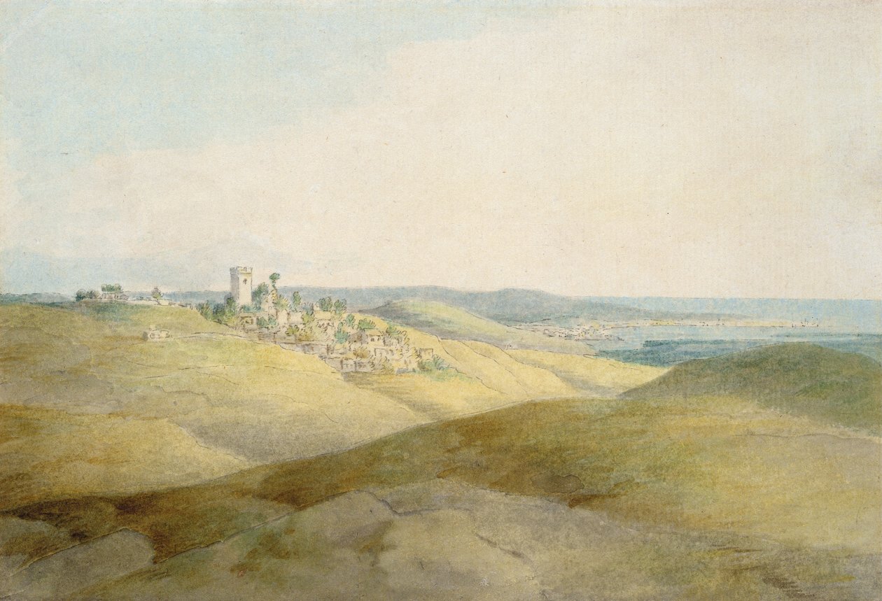 Pough Hill, nær Bude, Cornwall (penn og blekk og wc på papir) av Francis Towne
