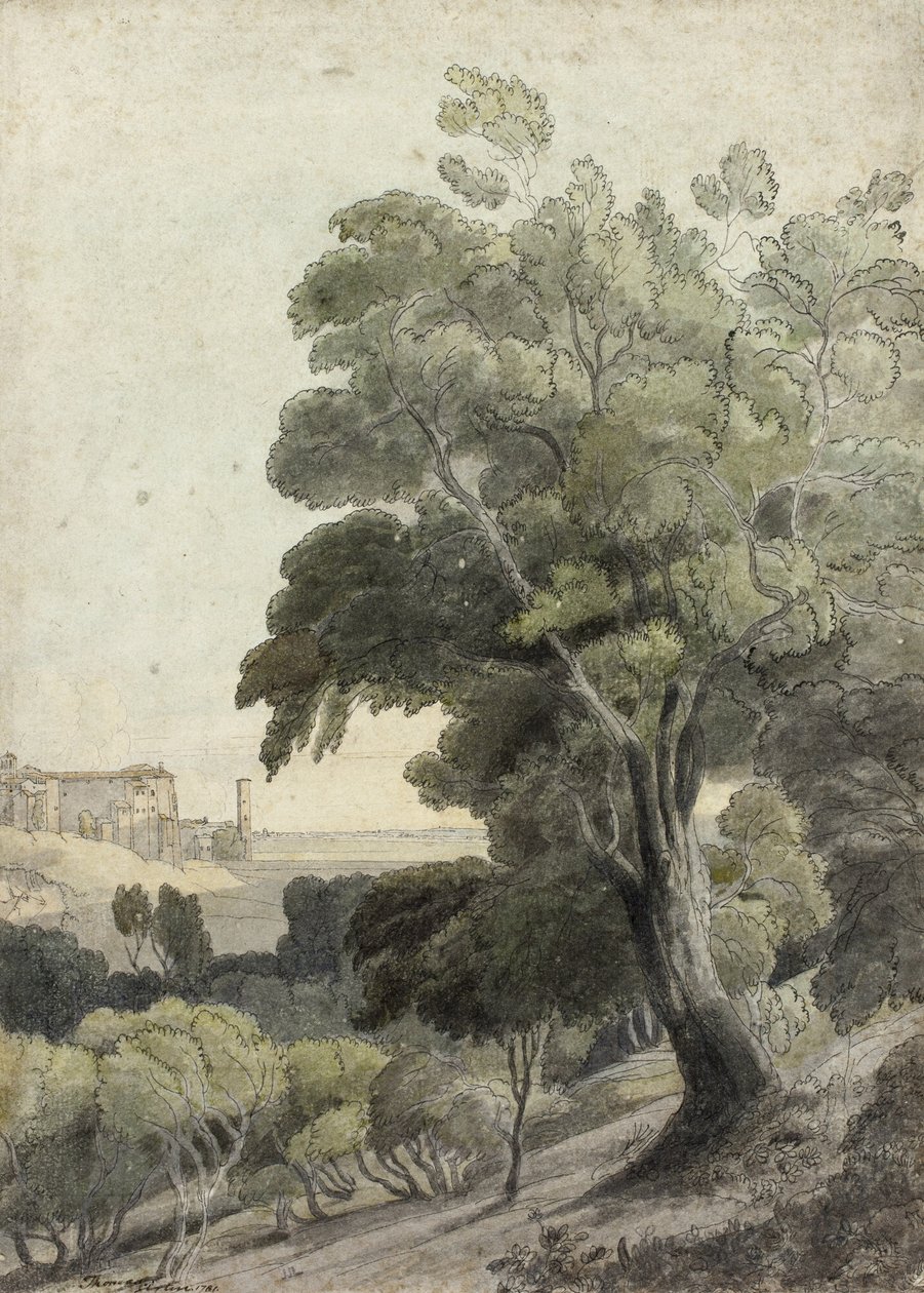 Tivoli, Viser Roma i det fjerne, ca. 1781 av Francis Towne