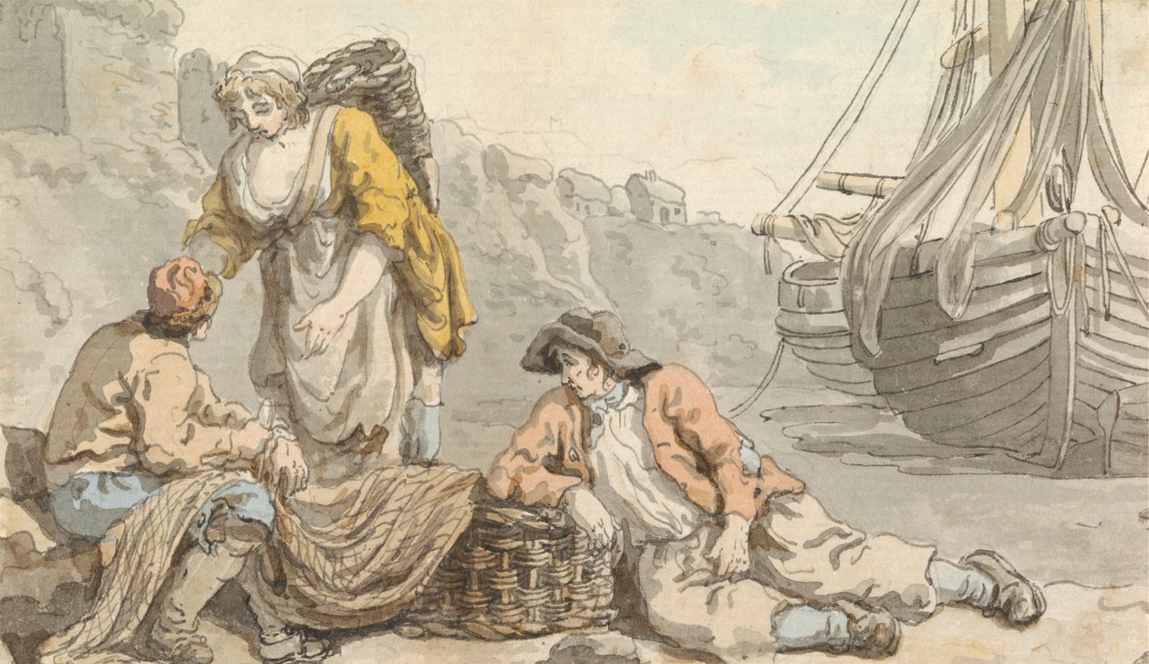 Fiskere med kurver og garn av Francis Wheatley