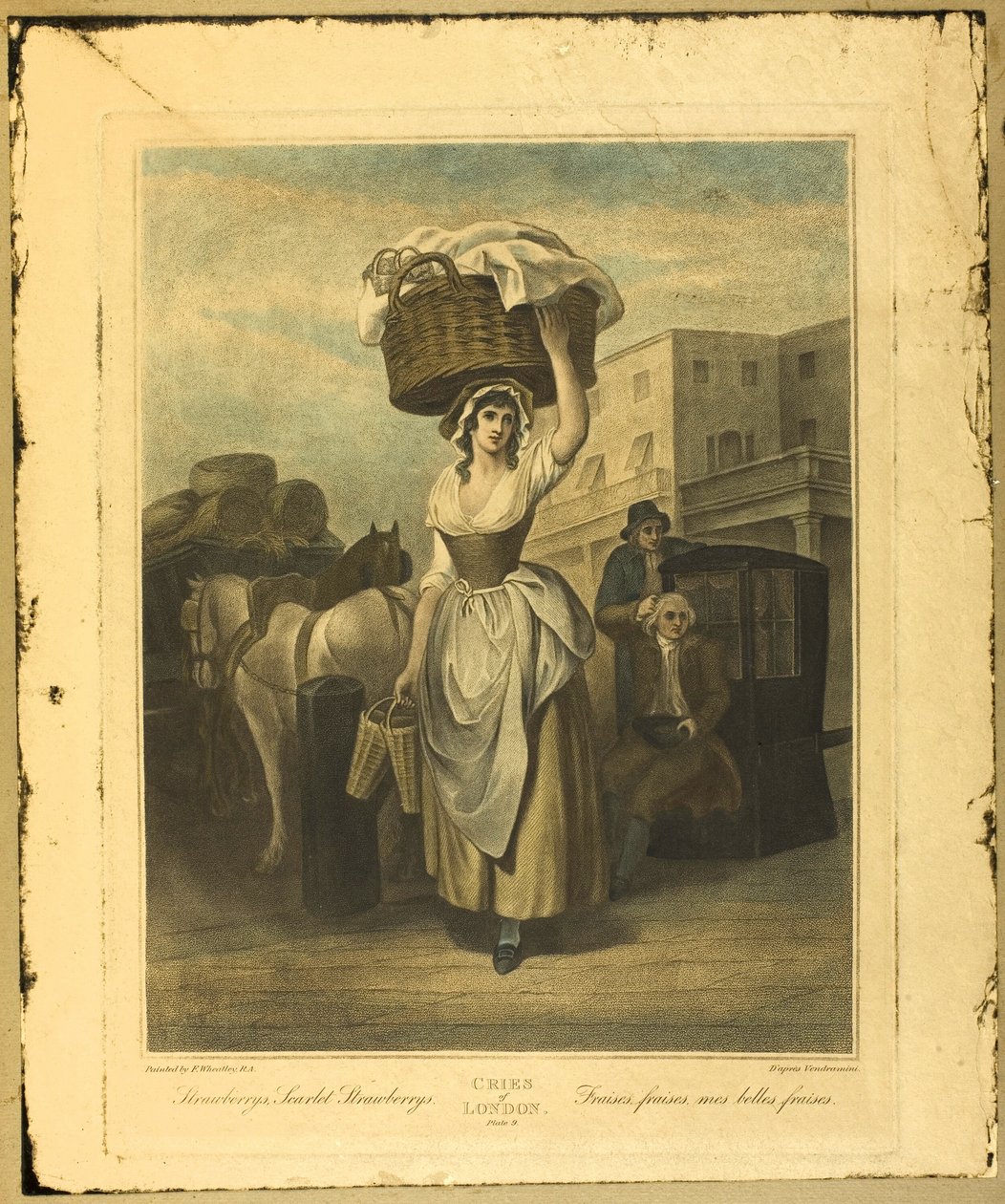 Strawberries, Scarlet Strawberries, Tallerken 9 fra The Cries of London av Francis Wheatley
