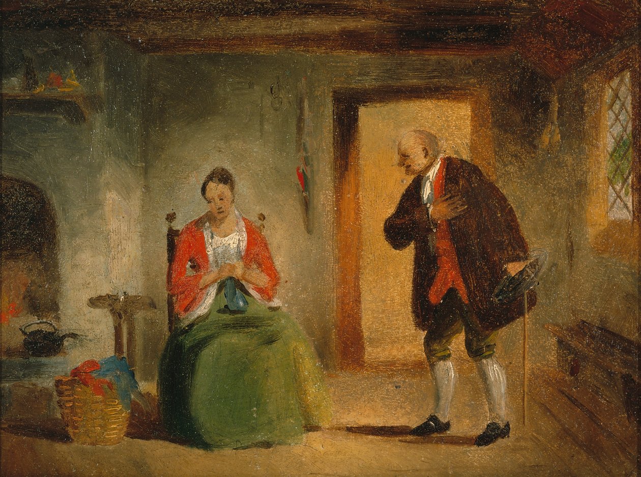 Interiørstudie, 1835-63 (olje på papir montert om bord) av Francis William Edmonds