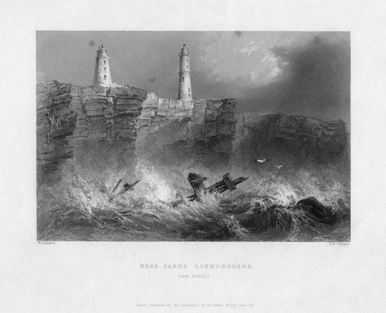 Ness Sands fyrtårn, nær Bristol, Gloucestershire, 1841 av Francis William Topham