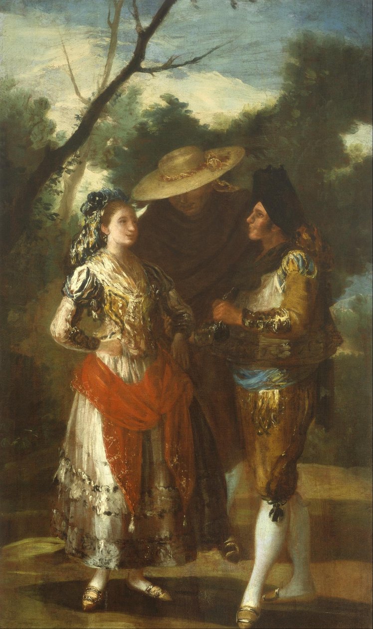 En Maja med to Toreros av Francisco de Goya