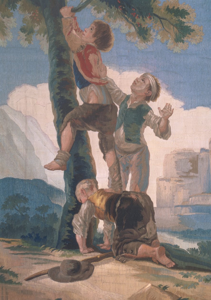 Gutter som klatrer i et tre (teppe) av Francisco de Goya