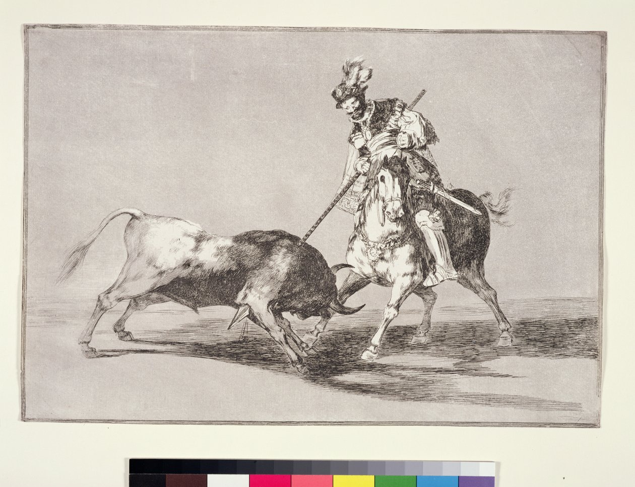 El Cid (ca. 1040-99) som spyd en annen okse, plate 11 fra La Tauromaquia, 1816 av Francisco de Goya