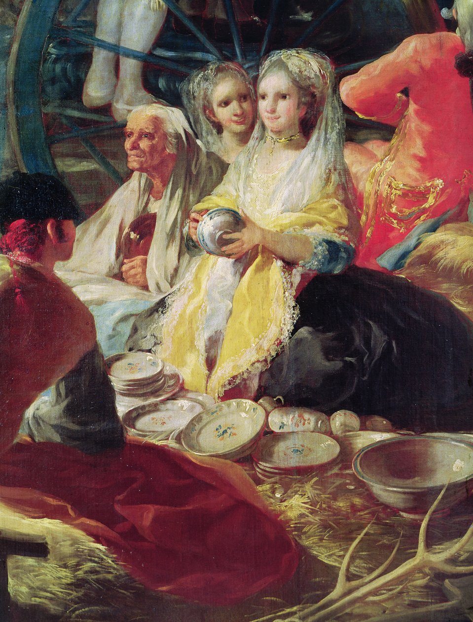 Damer som kjøper keramikk i en bod i Madrid, 1779 (detalj av 38625) av Francisco de Goya