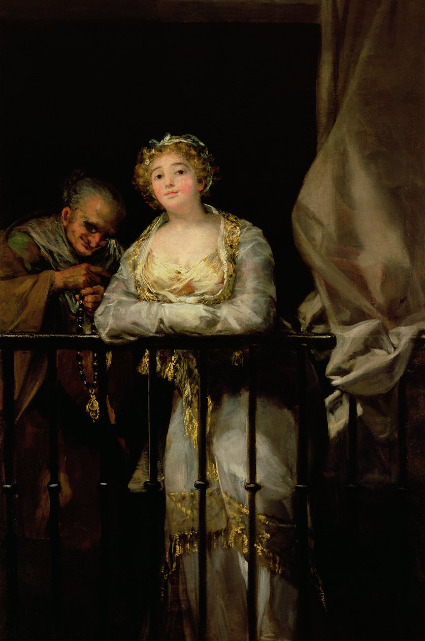 Maja og Celestina på en balkong, 1805-12 av Francisco de Goya