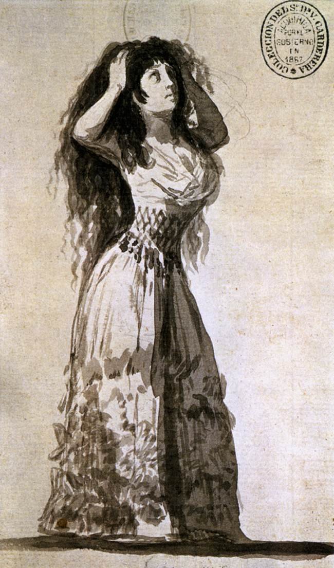 Hertuginnen av Alba ordner håret av Francisco de Goya