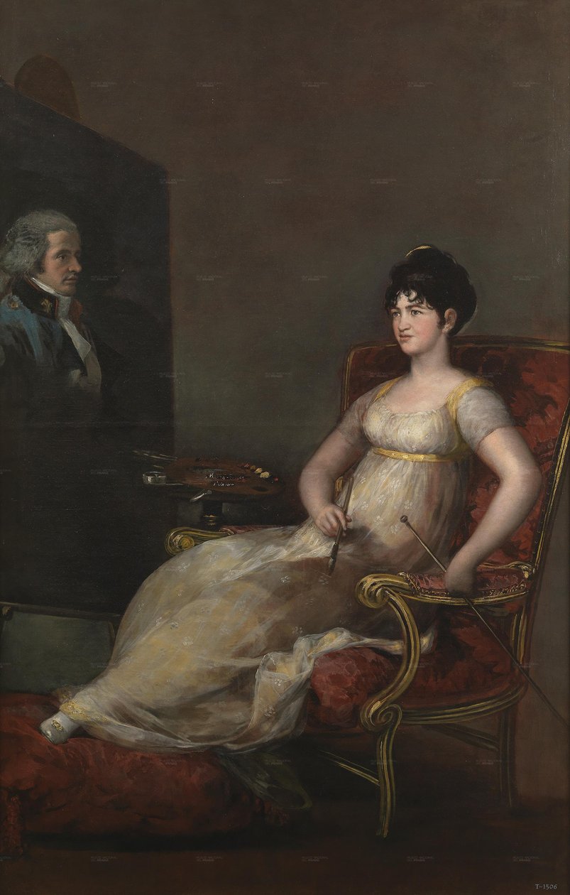 Marchionessen til Villafranca som maler mannen sin av Francisco de Goya