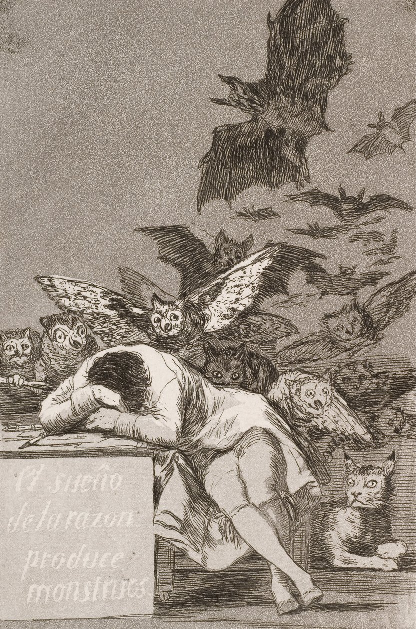Fornuftens søvn produserer monstre (nr. 43), fra Los Caprichos av Francisco de Goya