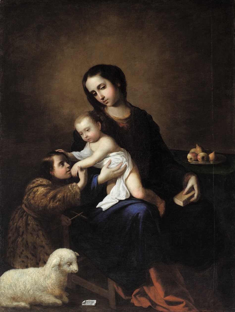 Jomfruen og barnet med døperen Johannes døperen av Francisco de Zurbaran
