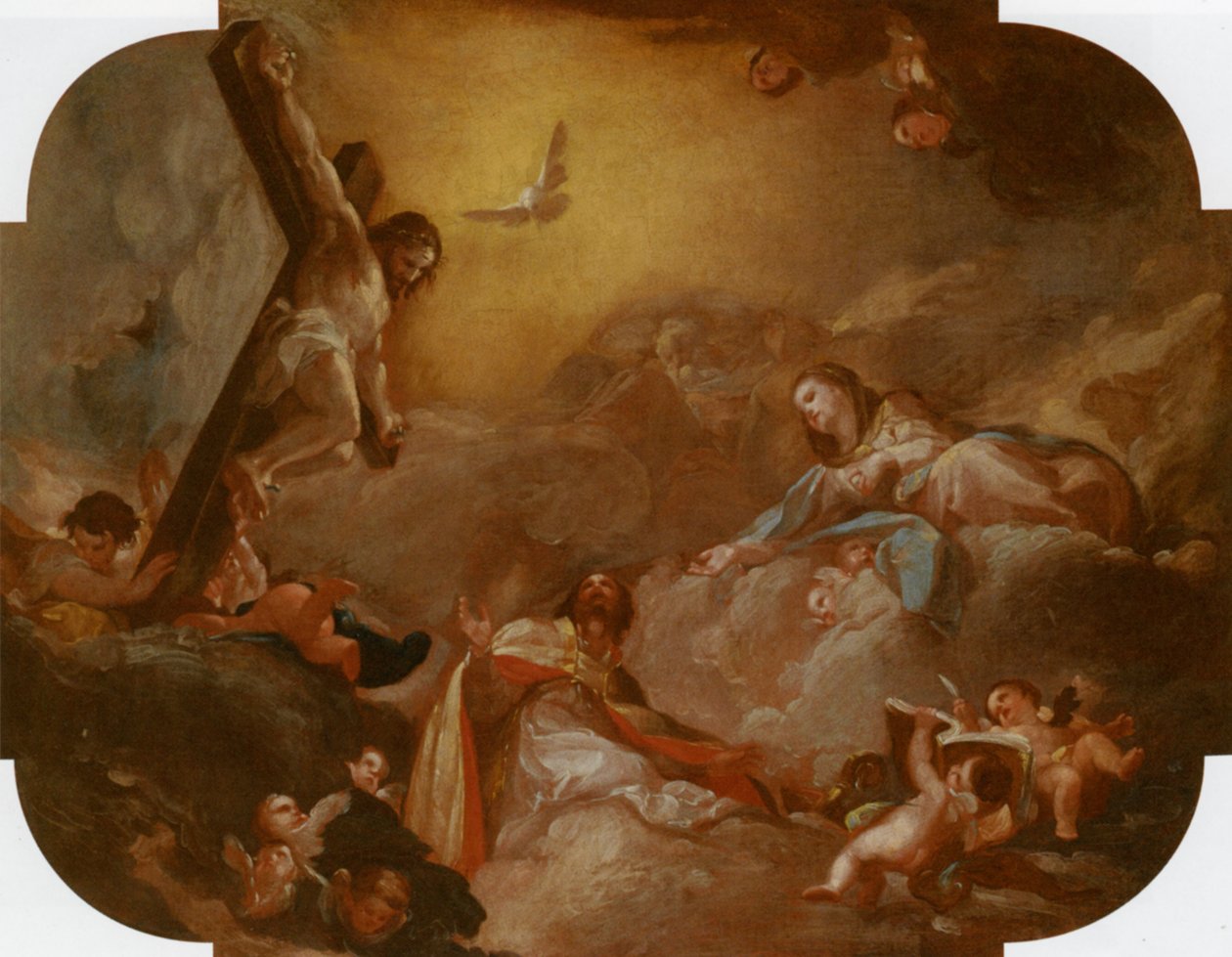 Augustin og jomfruen som tilber den korsfestede Kristus av Francisco Bayeu y Subias