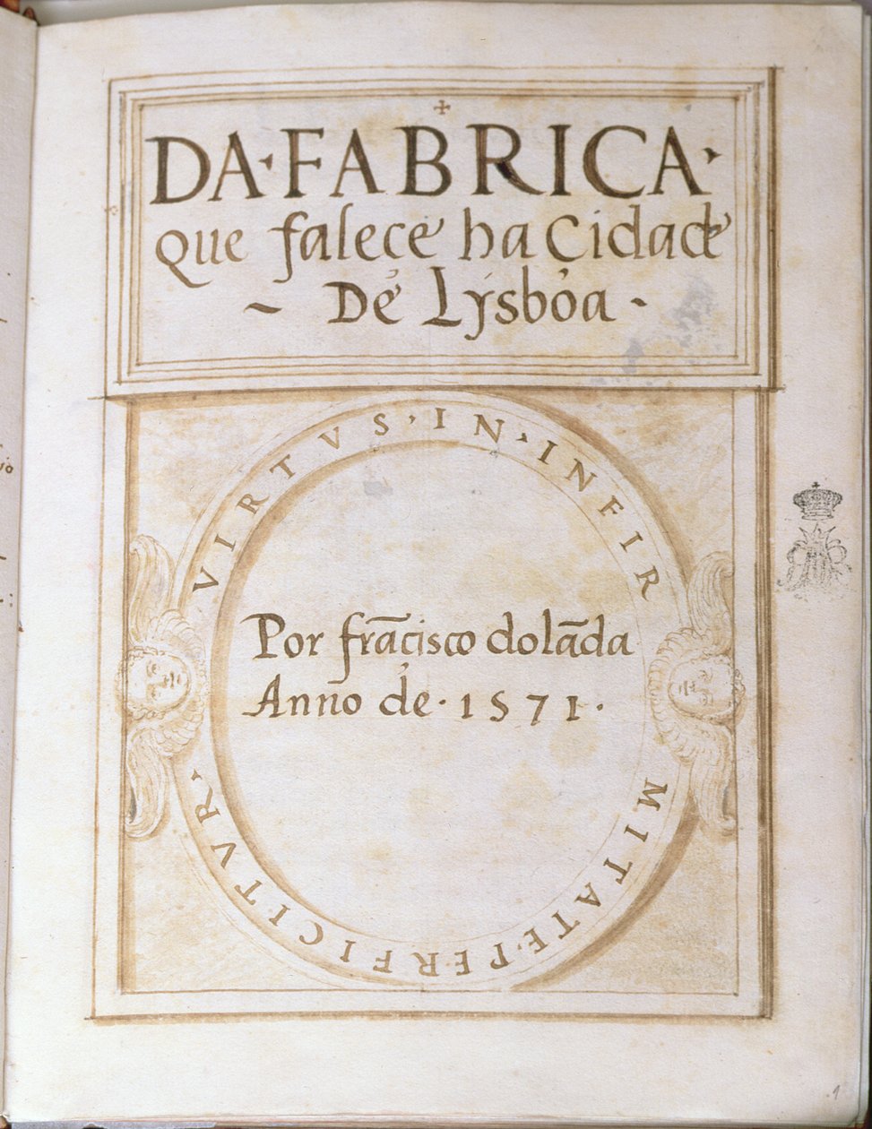 Side 1 i boken Fra fabrikken som dør i byen Lysboa av Francisco Dolada, 1571 av Francisco Dolada