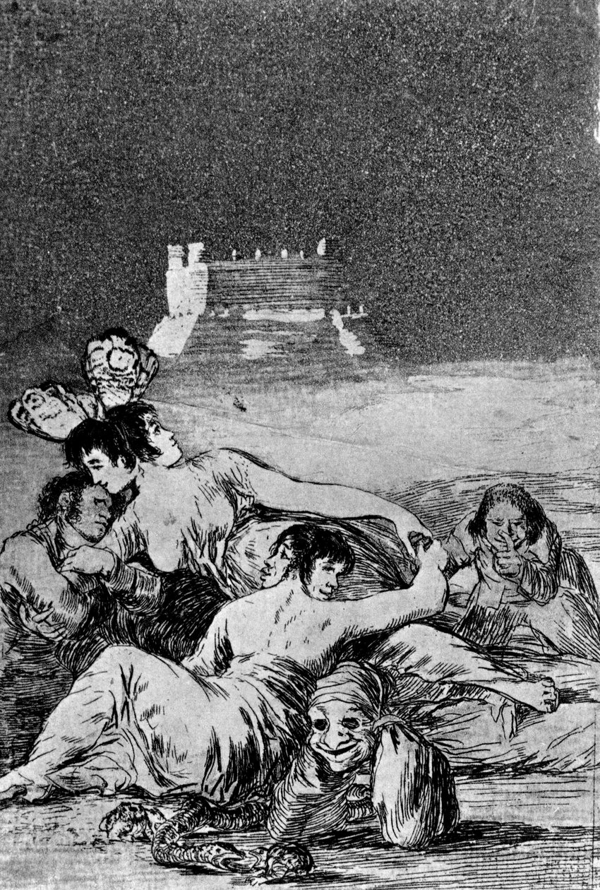 Drøm om løgnen og inkonstans (etsing og akvatint) av Francisco de Goya