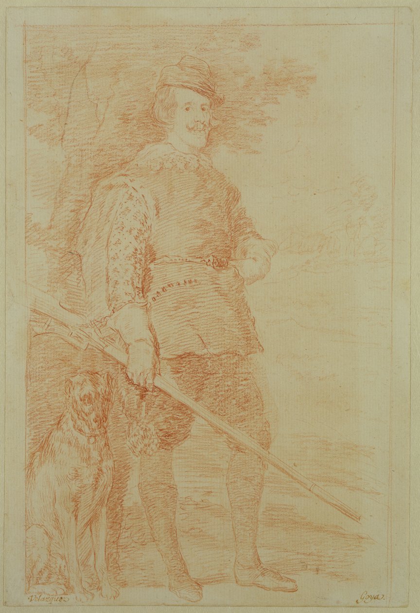 Kong Filip IV av Spania i jaktdrakt (1605-65) (rødt kritt på papir) av Francisco de Goya