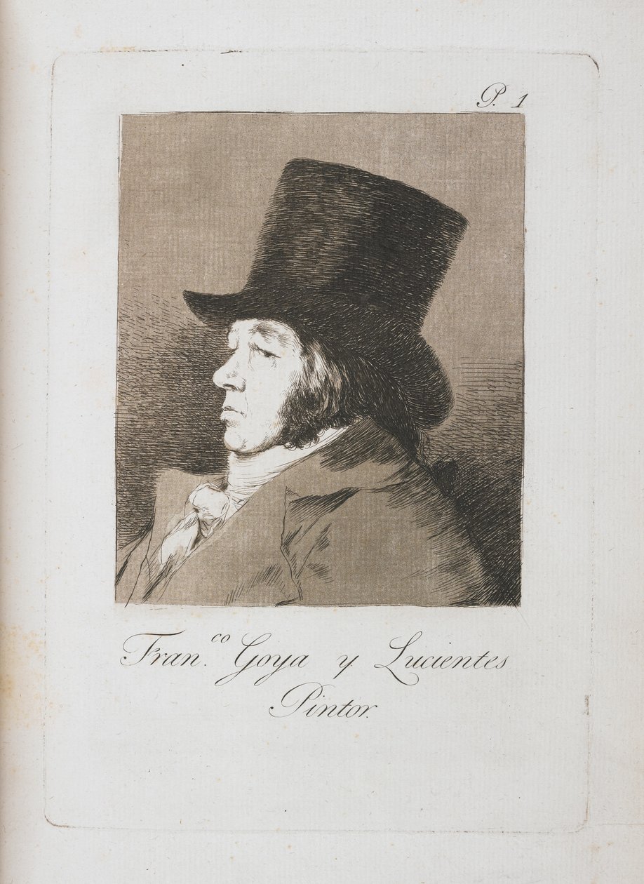 Portrett av Goya, kopi av plate I av Los Caprichos (1793-98) (penn og brunt blekk på kalkerpapir) av Francisco de Goya