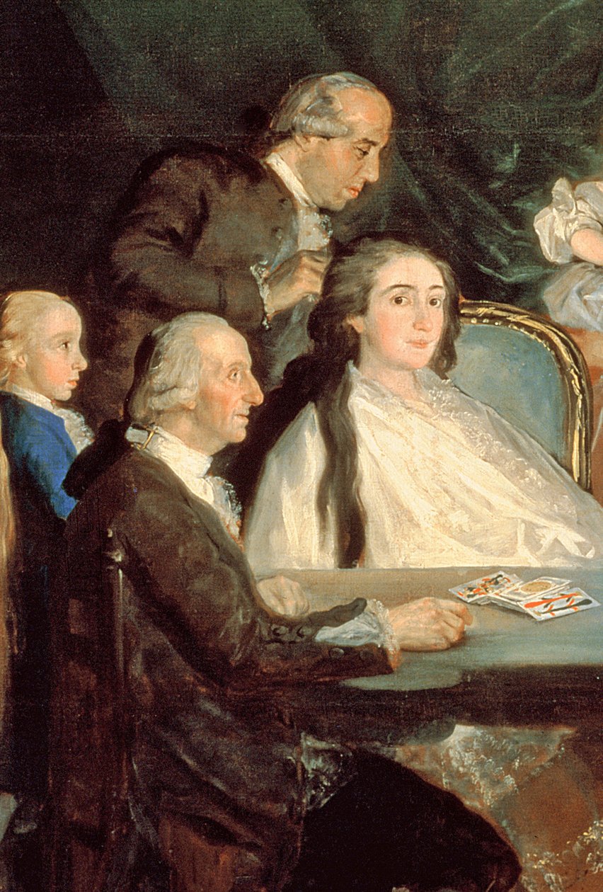 The Family of the Infante Don Luis de Borbon, 1783-84 olje på lerret detalj av 214612 av Francisco de Goya