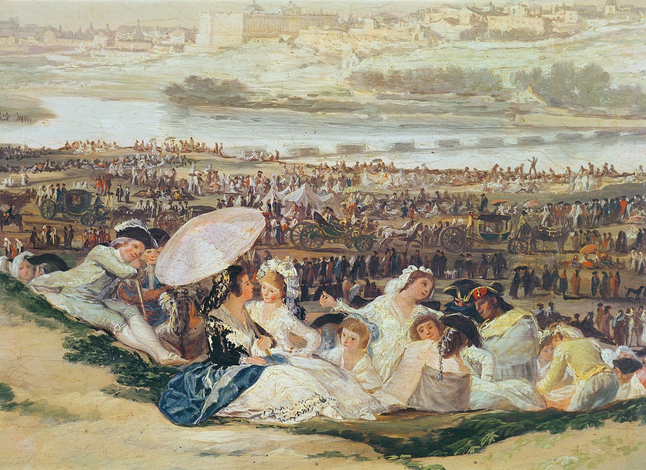 The Meadow of San Isidro detalj av en gruppe med en parasoll, 1788 olje på lerret av Francisco de Goya