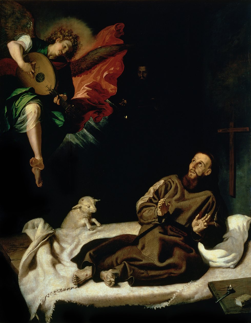 St. Francis trøstet av en engelmusiker av Francisco Ribalta