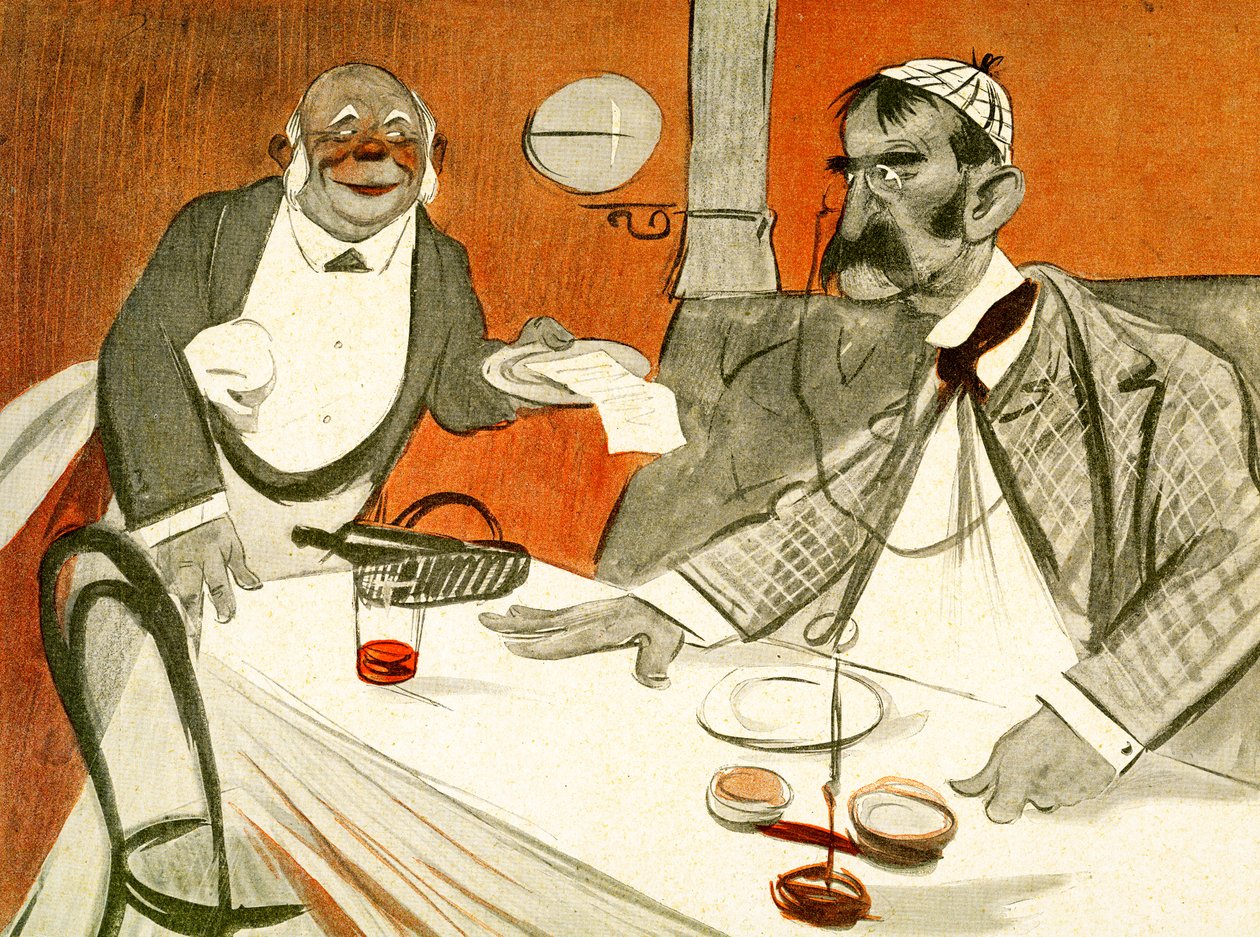 Theophile Delcasse bestridte regningen i en fransk restaurant, 1903 av Francisco Sancha y Lengo