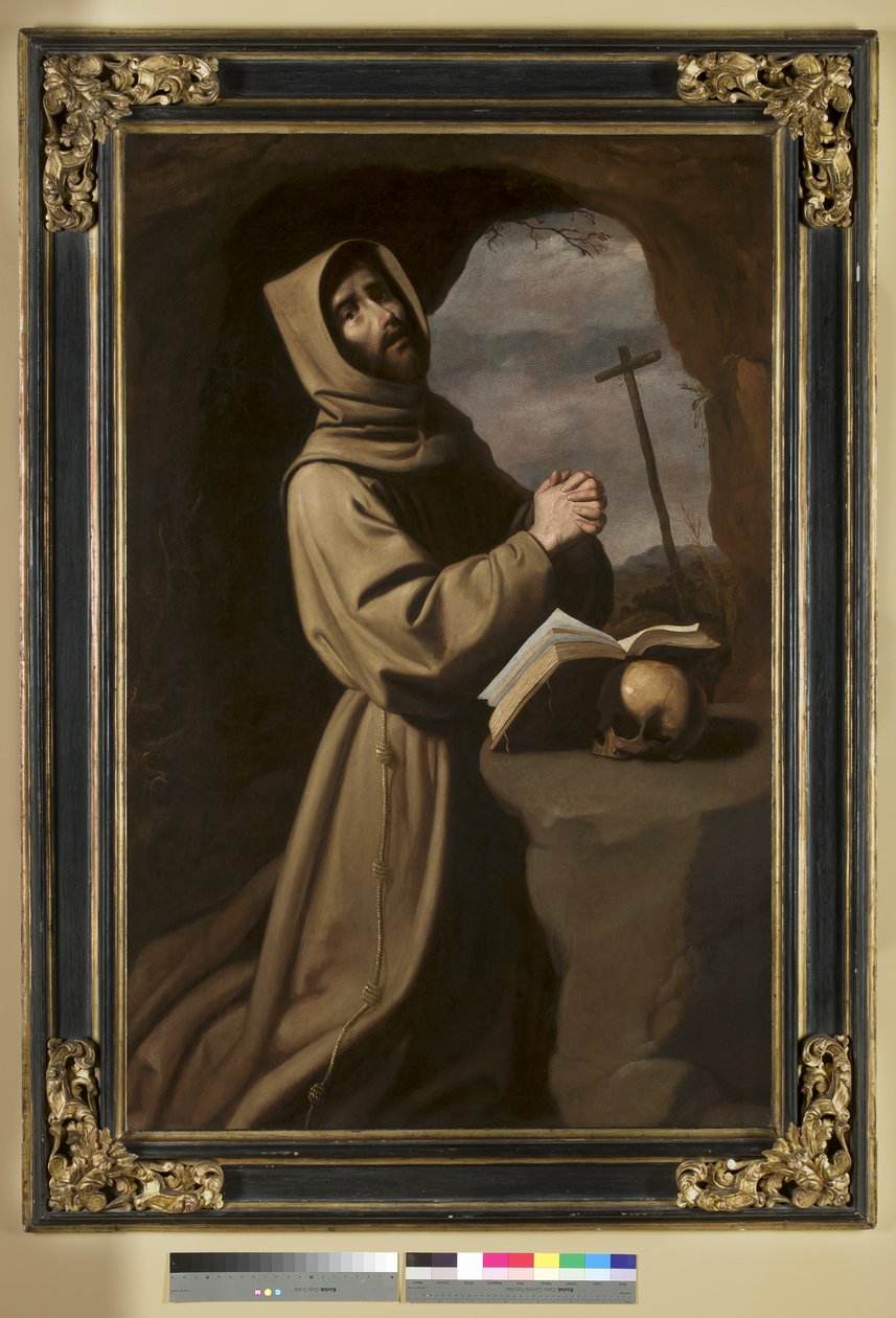 St. Frans i bønn i en grotte, 1650-55 av Francisco de Zurbaran