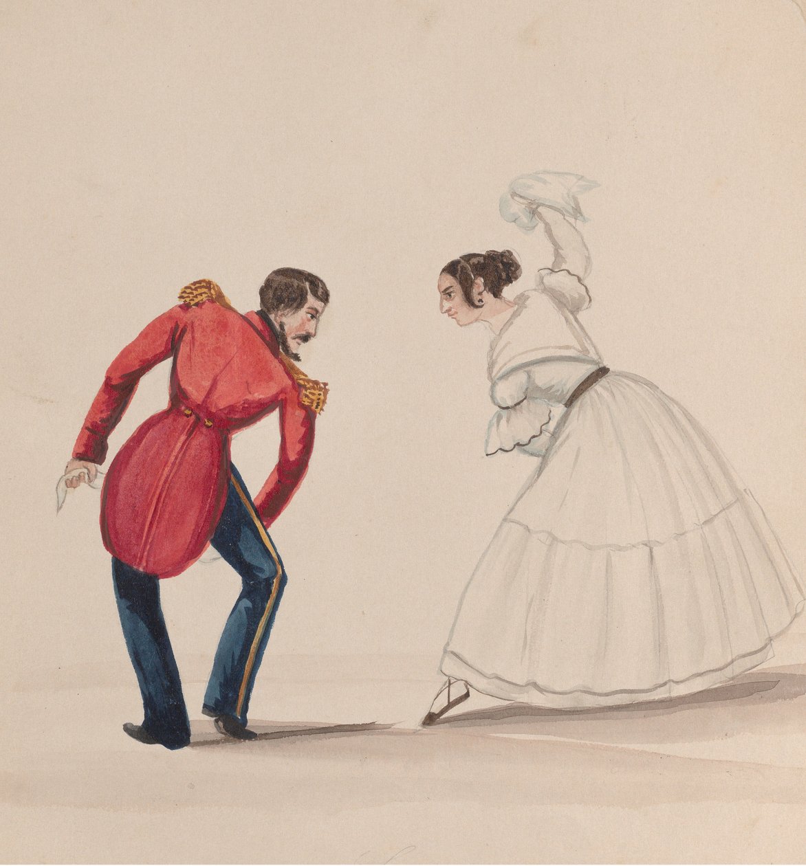En peruansk mann og kvinne som danser Zamacueca, fra en gruppe tegninger som viser..., ca. 1848. av Francisco