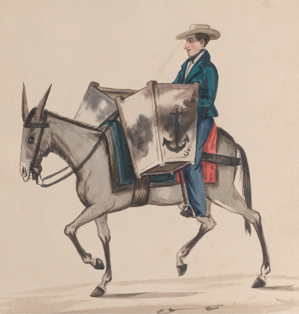 En baker til hest, fra en gruppe tegninger som viser peruansk drakt, ca. 1848. av Francisco