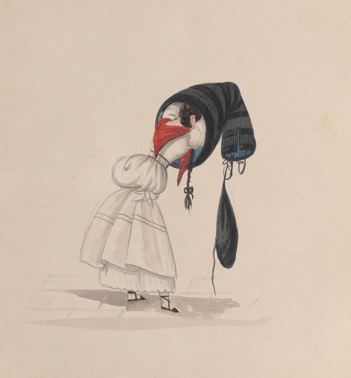 En kvinne som tar på seg saya, sett bakfra, fra en gruppe tegninger som viser..., ca. 1848. av Francisco