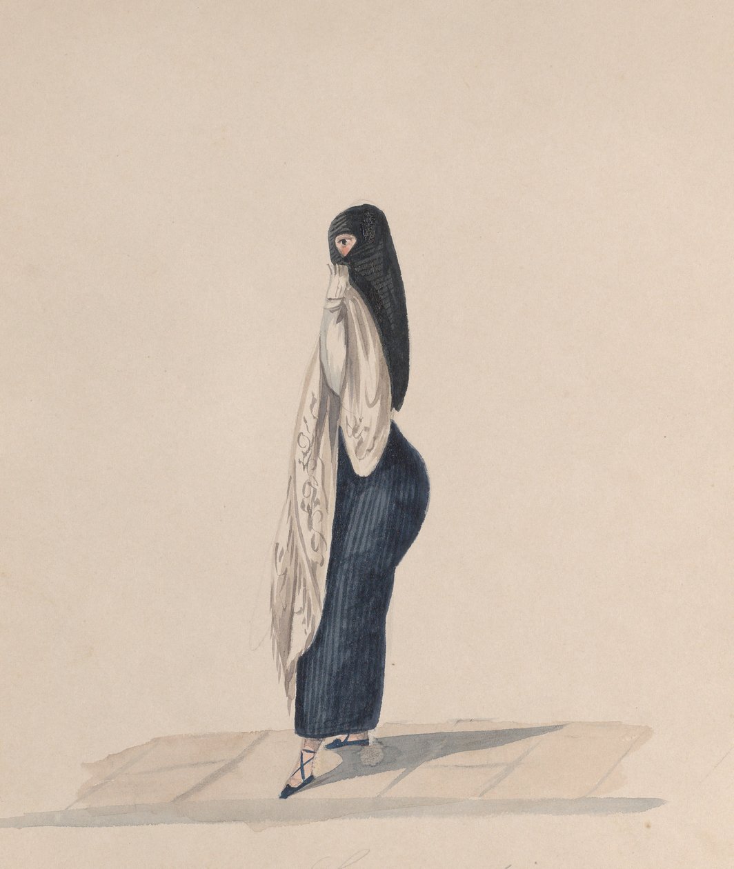 En kvinne som bærer siaen stående i profil, fra en gruppe tegninger som viser peruansk..., ca.184 av Francisco