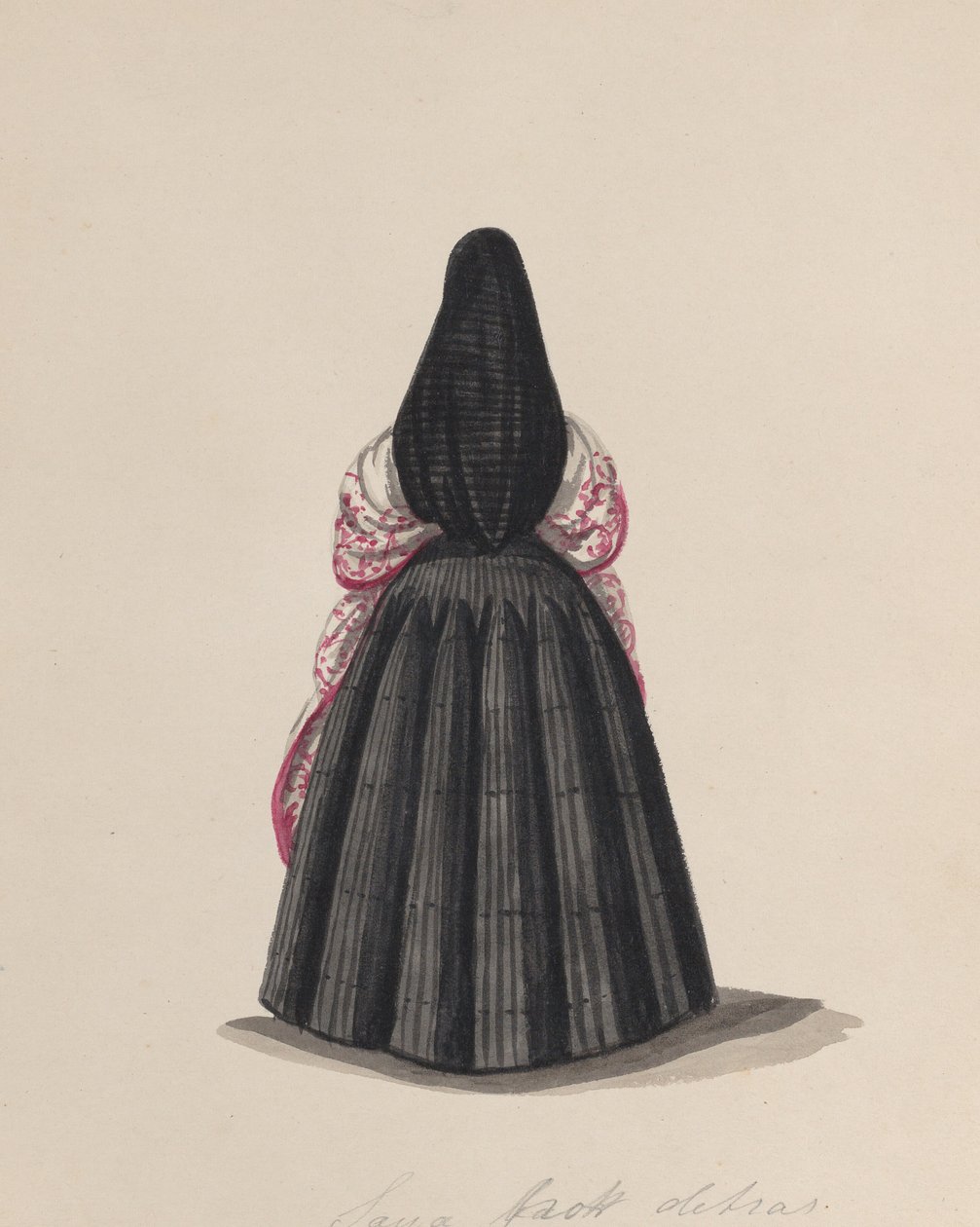 En kvinne iført saya sett bakfra, fra en gruppe tegninger som viser..., ca. 1848. av Francisco