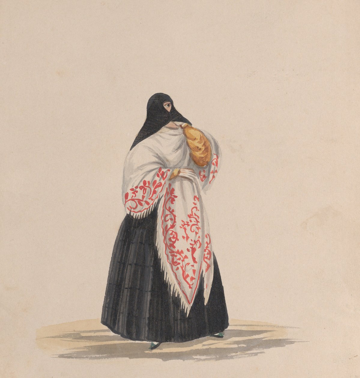 En elegant kledd kvinne, fra en gruppe tegninger som viser peruansk drakt, ca. 1848. av Francisco