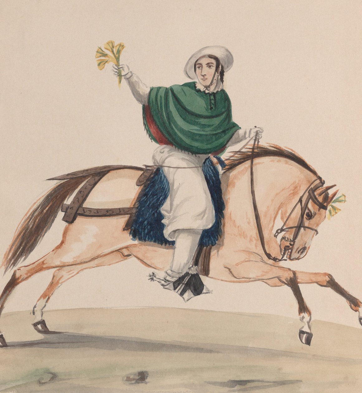 En elegant kledd kvinne på hesteryggen, fra en gruppe tegninger som viser peruansk..., ca. 1848. av Francisco