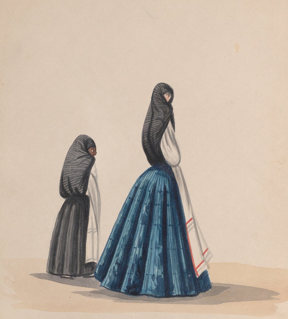 To kvinner iført saya sett i profil, fra en gruppe tegninger som viser..., ca. 1848. av Francisco