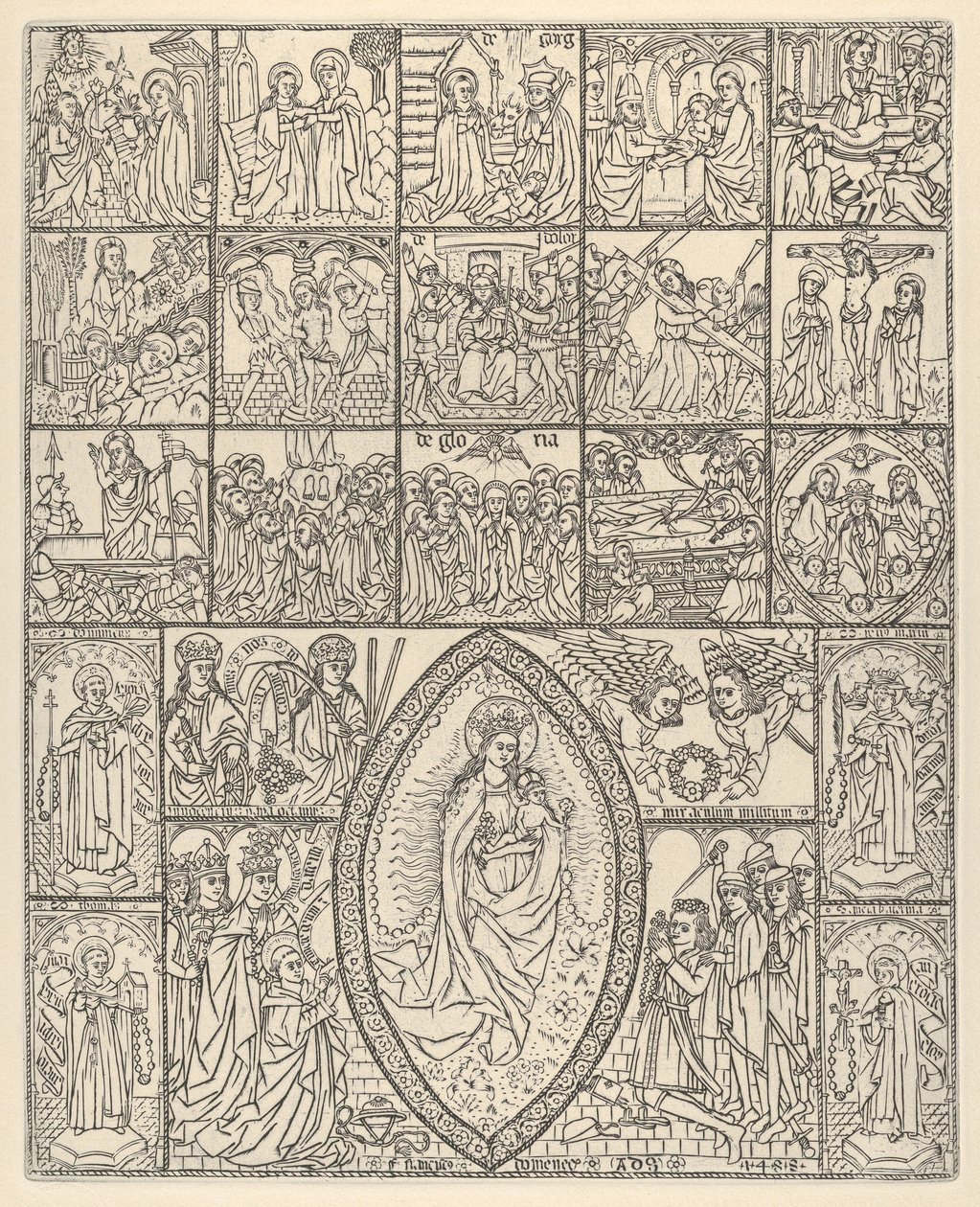 De femten mysterier og jomfruen til rosenkransen Moderne inntrykk, 1488. av Francisco Doménech