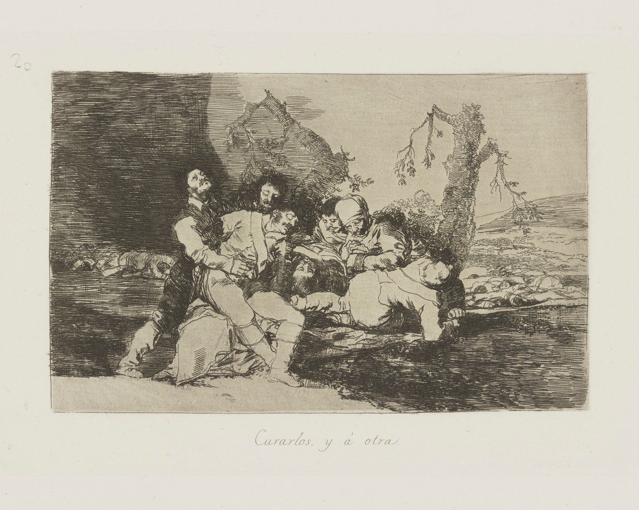 Kur dem, og ? en annen. (Få dem friske og videre til neste.), pl. 20 fra serien The Disasters of War av Francisco de Goya