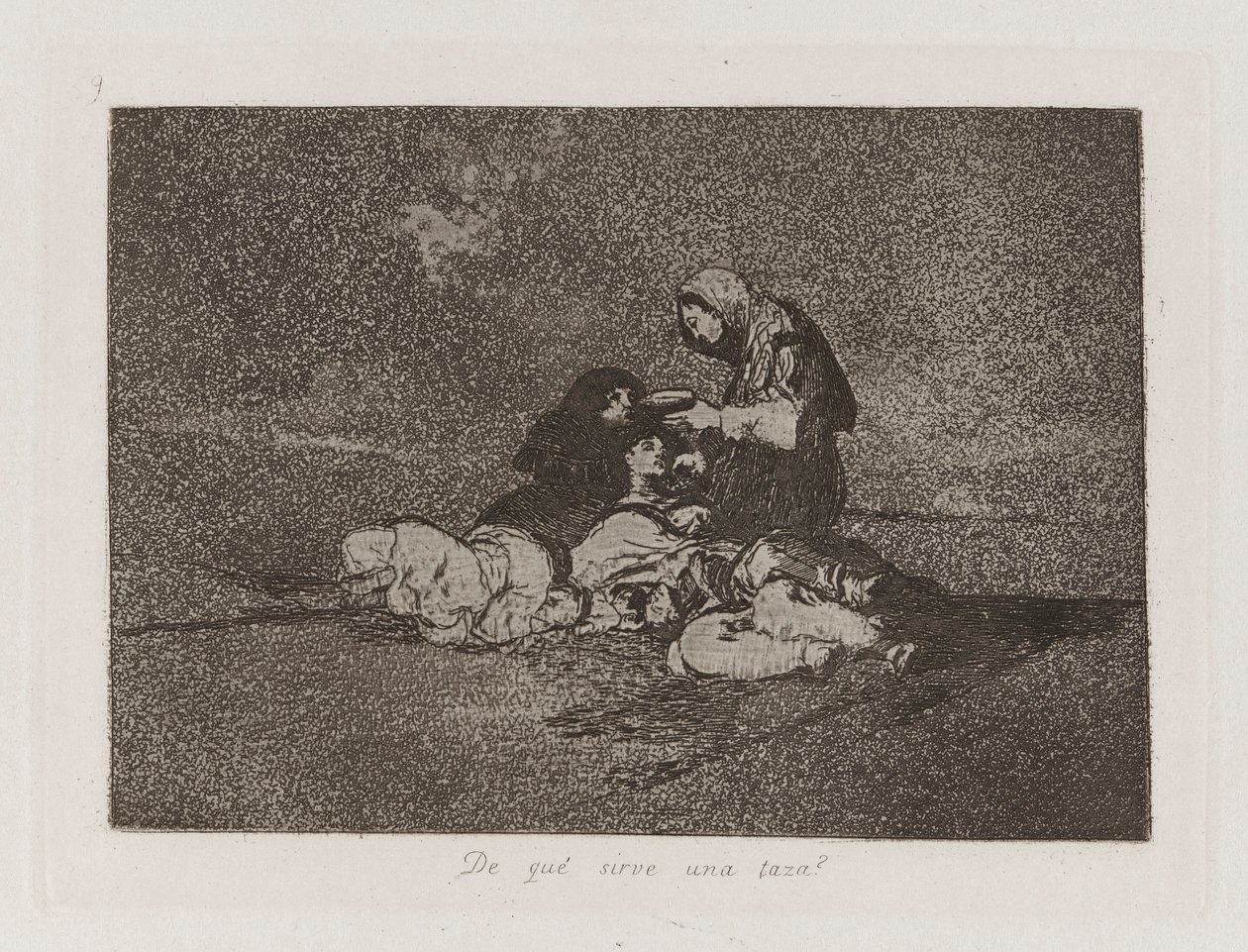 Av hva? serverer en kopp? (Hva er bruken av en kopp?), Plate 59 fra The Disasters of War av Francisco de Goya